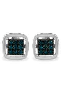 Sterling Silver Rose Cut Treated Blue Diamond Square Earring